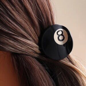 Lucky Black 8 Ball Hair Claw Clip - 6cm Decorative Hair Grab Clip